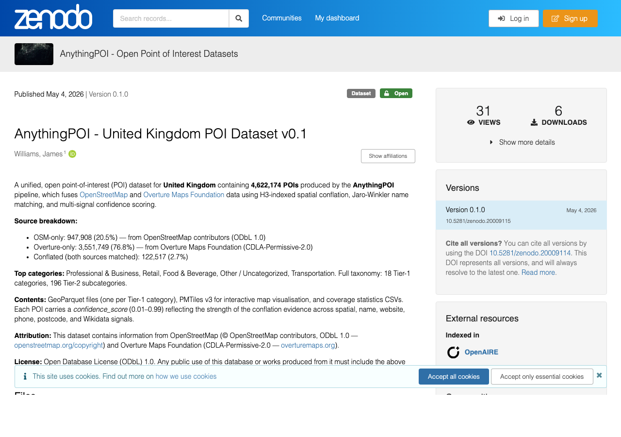 Cover for AnythingPOI - United Kingdom POI Dataset v0.1