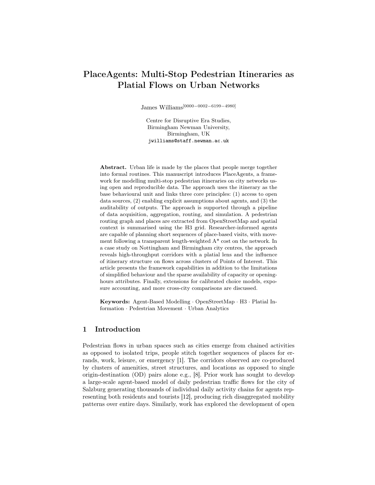 Cover for PlaceAgents: Multi-Stop Pedestrian Itineraries as Platial Flows on Urban Networks